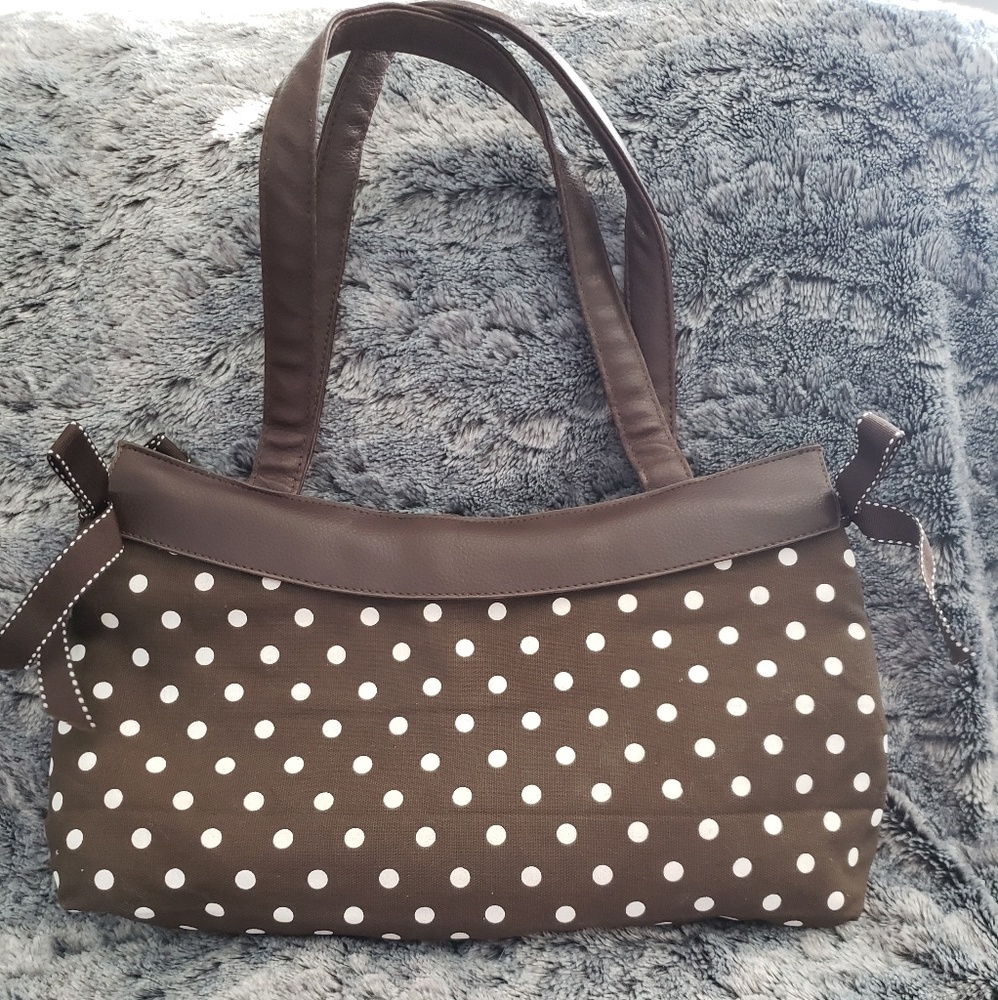 Thirty One Handbag Brown Polka Dots with Bows
